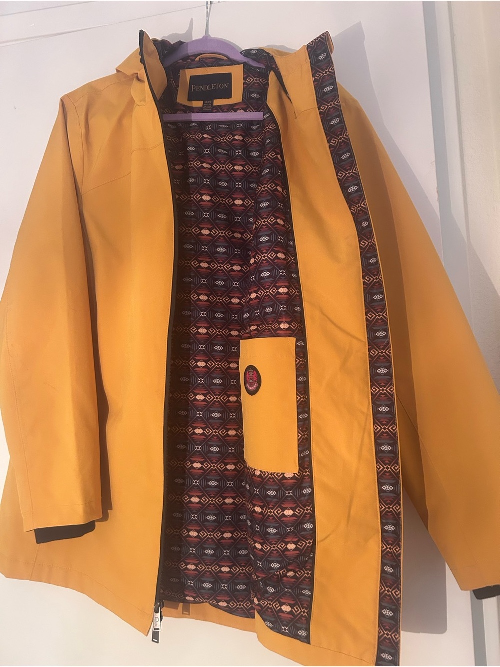 Pendleton Victoria Yellow Rain Slicker with geometric lining!